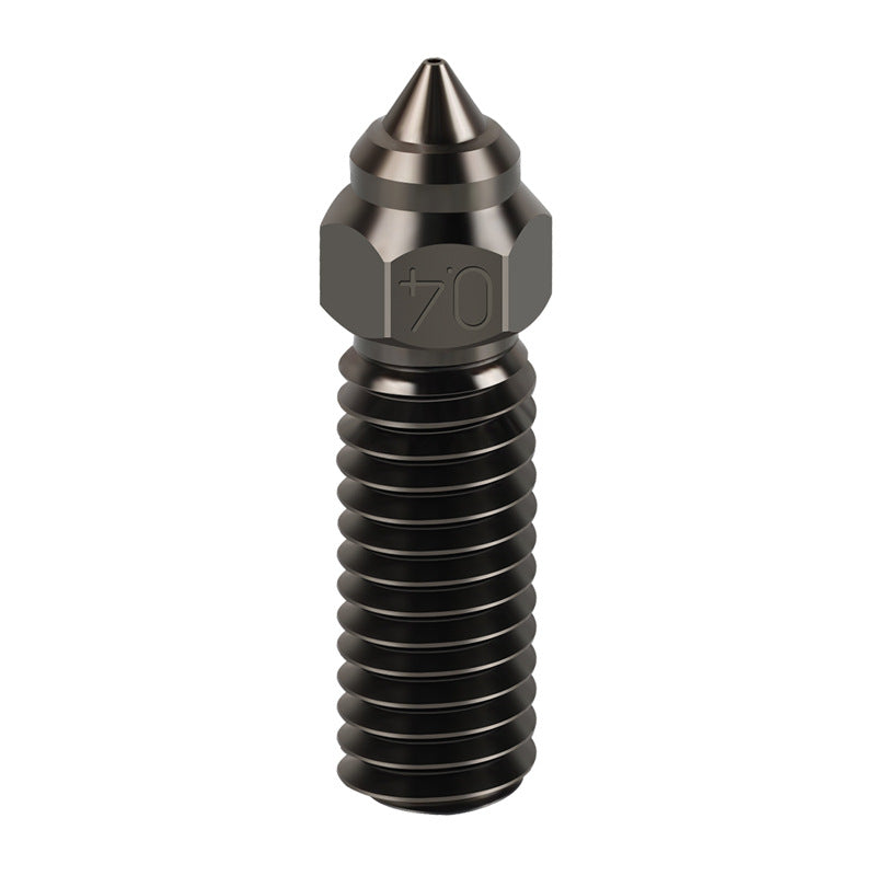 The Hardened Steel Nozzle from 3D Printing Perth - Cirrus Link, compatible with Creality K1/K1 Max, features a hexagonal head, pointed tip, and threaded body for high-temp filament extrusion in 3D printers.