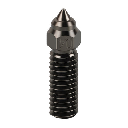 The Hardened Steel Nozzle from 3D Printing Perth - Cirrus Link, compatible with Creality K1/K1 Max, features a hexagonal head, pointed tip, and threaded body for high-temp filament extrusion in 3D printers.