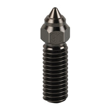 Close-up of a 3D Printing Perth - Cirrus Link Hardened Steel Nozzle for Creality K1/K1 Max, featuring a threaded body and hexagonal base marked "90" for high-temperature filament extrusion.