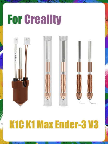 Discover exceptional 3D printing quality with Creality K1C, K1 Max, and Ender-3 V3 models using the nickel-plated nozzles from 3D Printing Perth - Cirrus Link. Our collection includes heating elements and nozzles set against a vibrant backdrop to guarantee precise results every time.