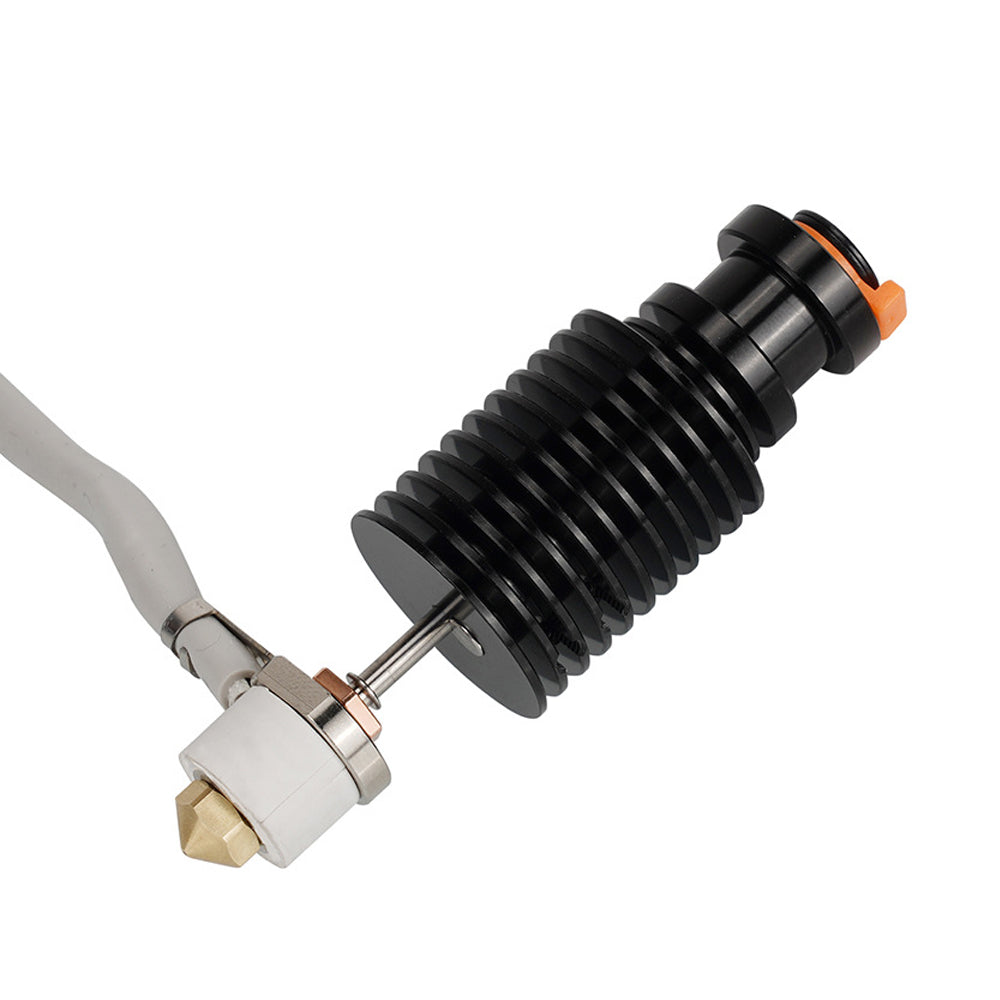 The VORON 2.4 Prusa CHC V6 Ceramic Hot End Kit combines a metal heat sink, brass nozzle, and white tubing to deliver efficient thermal management. It is offered by 3D Printing Perth - Cirrus Link.
