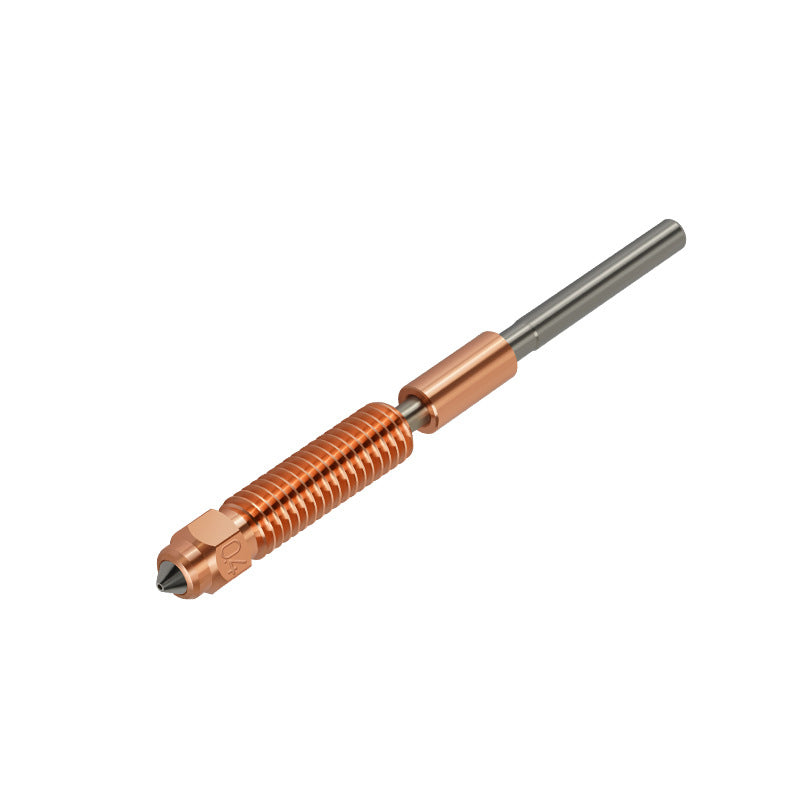 Introducing the Ender 3 V3 K1C K1 Max Nozzle Nickel Plated by 3D Printing Perth - Cirrus Link, this high-performance heatsink includes a copper construction with an attached grey metal rod and a conical tip designed to enhance 3D printing results.
