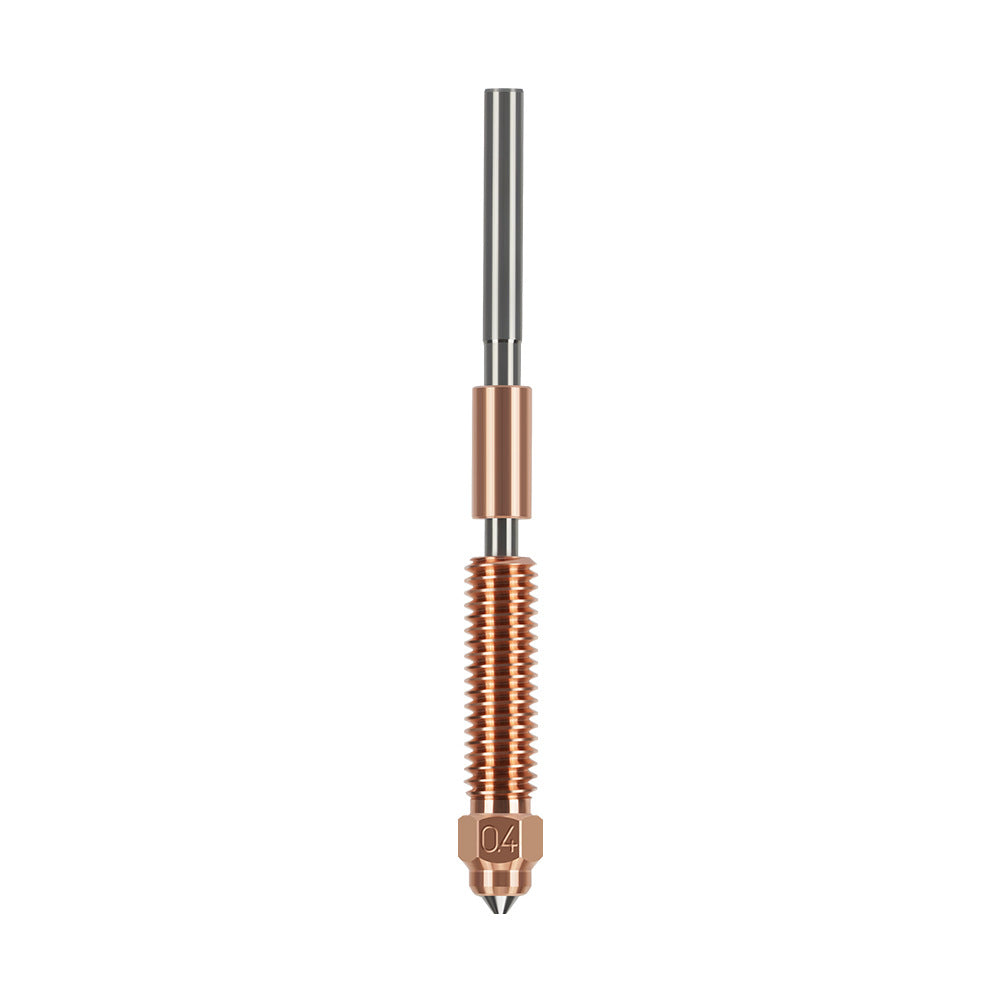 The Ender 3 V3 K1C K1 Max Nozzle Nickel Plated from 3D Printing Perth - Cirrus Link features a copper and steel laser head with a knurled grip and pointed tip, making it ideal for achieving high-quality 3D printing results. Its design ensures precision and is beautifully isolated against a white background.