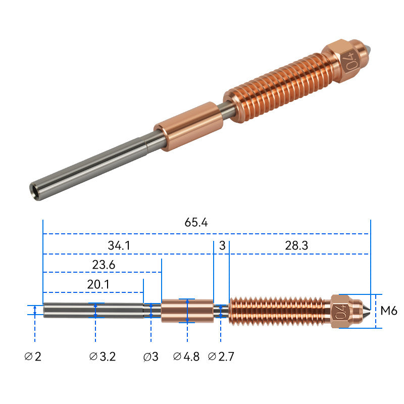 The 3D model features a metal rod with accurate measurements and a threaded section, making it perfect for superior outcomes when paired with the Ender 3 V3 K1C K1 Max Nozzle Nickel Plated by 3D Printing Perth - Cirrus Link in your 3D printing projects.