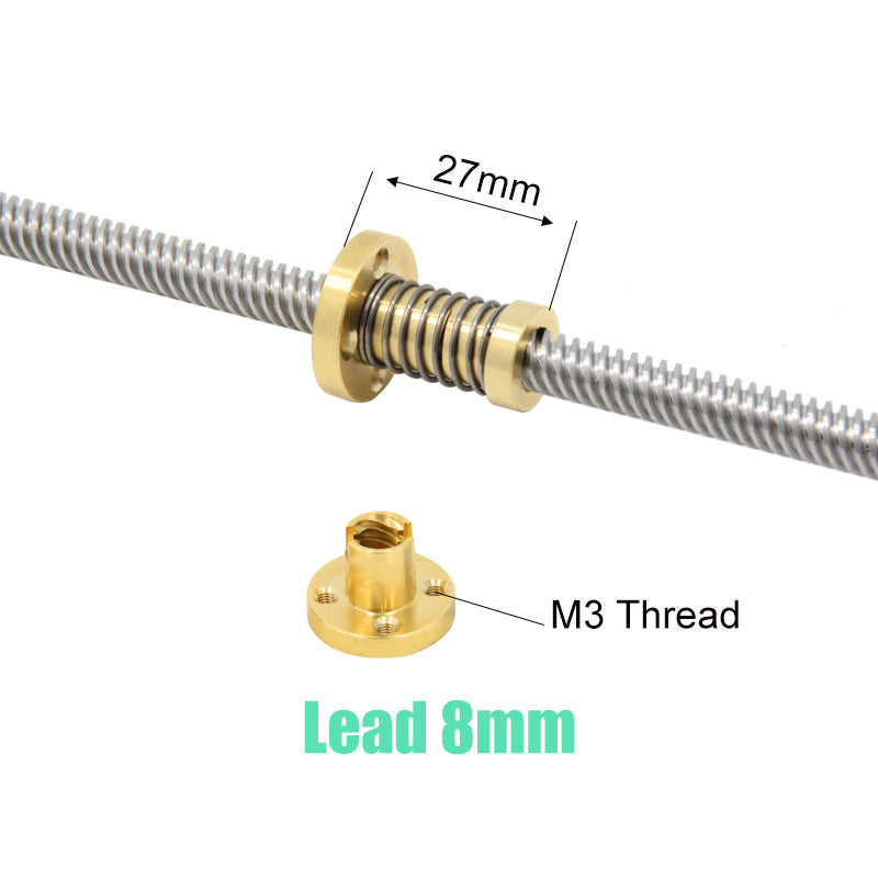The ASR T8 Brass Flexible Nut – H-Type Brass Lead Nut for Z-Axis Elevation features an M3 thread, 27mm dimensions, and an 8mm lead anti-backlash design.
