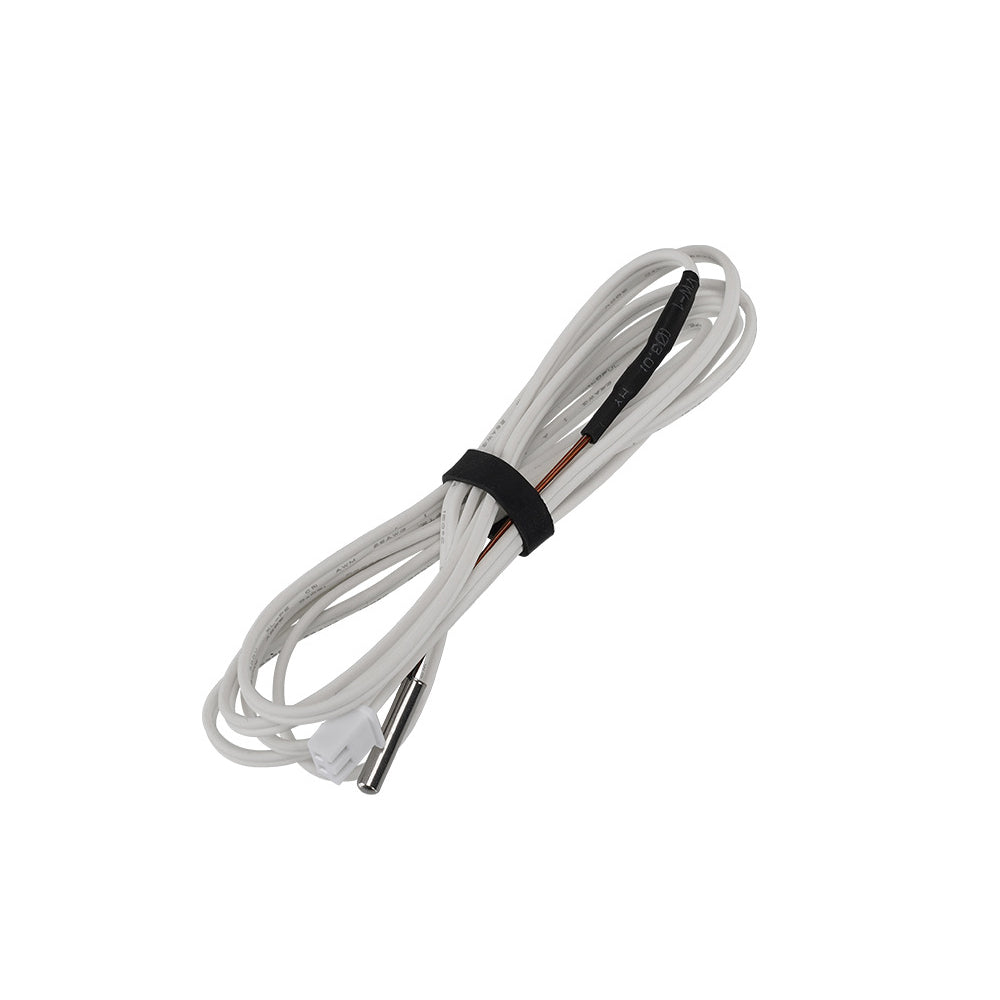 1-meter white coiled cable with black tie and metal connector, featuring the Dumet Wire Thermistor 100k 3950 XH2.54 terminal sensor by 3D Printing Perth - Cirrus Link for precise temperature control.
