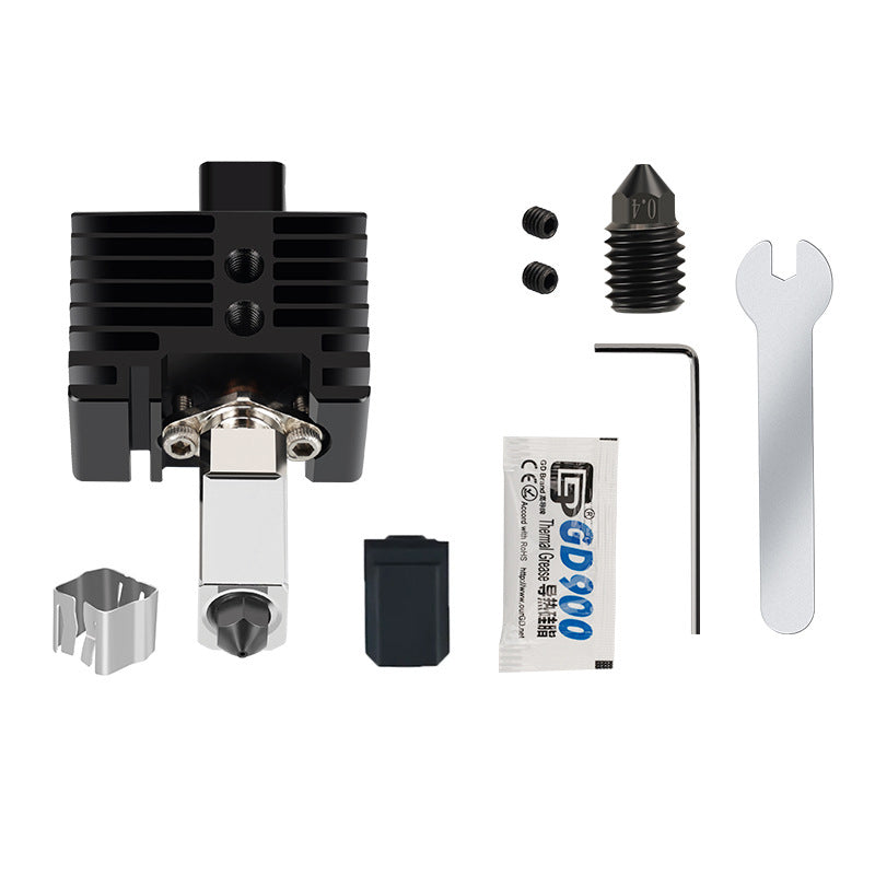 The Bambu Lab X1C P1P Extruder V2.0 Upgrade by 3D Printing Perth - Cirrus Link includes a heat sink, hardened steel nozzle, wrench, thermal paste, and screws. Compatible with X1C/P1P extruders, it's perfect for precision 3D printing projects.