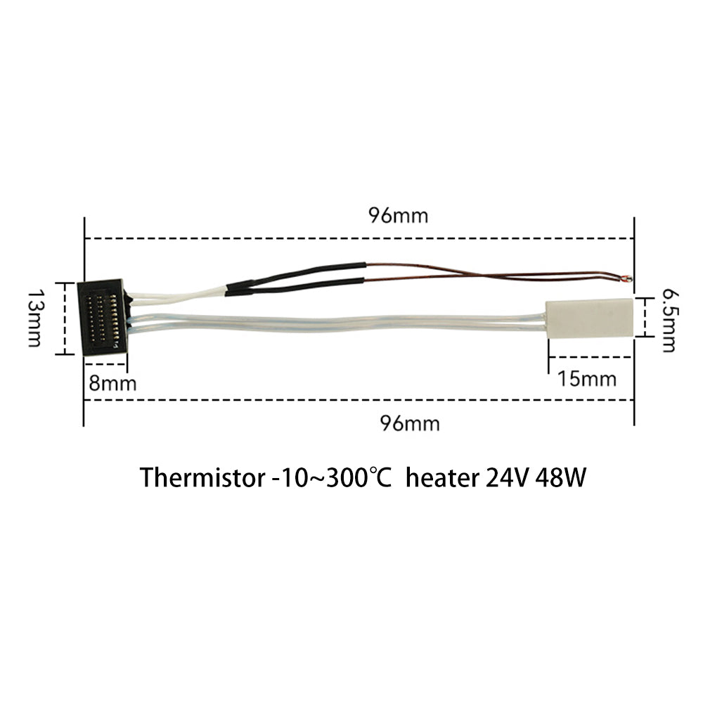 The thermistor heater from 3D Printing Perth - Cirrus Link, designed for integration with the Bambu Lab 30 Upgraded Hotend for P1 Series, is perfect for 3D printers and features dimensions of 96mm in length, 13mm in width, and 6.5mm in height. It operates effectively across a temperature range of -10°C to 300°C and has a power specification of 24V at 48W.