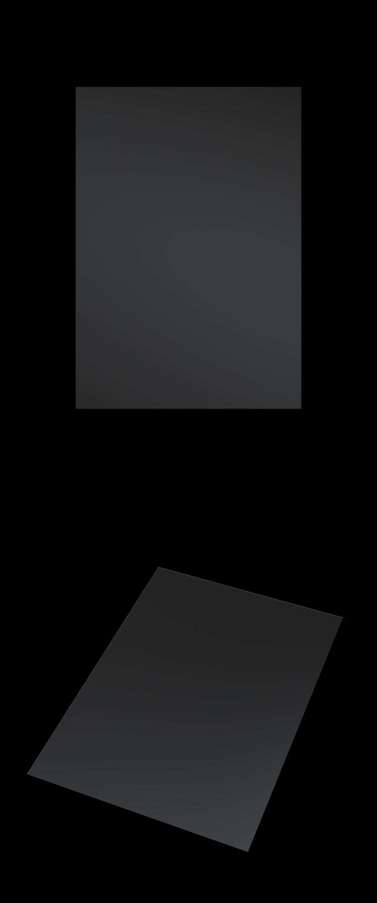 A dark rectangular panel is positioned above a tilted, partially shadowed surface, reminiscent of the FEP Film 0.15mm 260x200mm for Anycubic M3 PLUS Resin Printer SLA UV 3D Printers by 3D Printing Perth - Cirrus Link, against a black background.