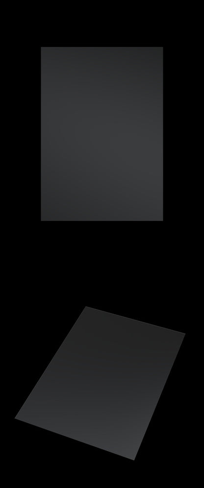 A dark rectangular panel is positioned above a tilted, partially shadowed surface, reminiscent of the FEP Film 0.15mm 260x200mm for Anycubic M3 PLUS Resin Printer SLA UV 3D Printers by 3D Printing Perth - Cirrus Link, against a black background.