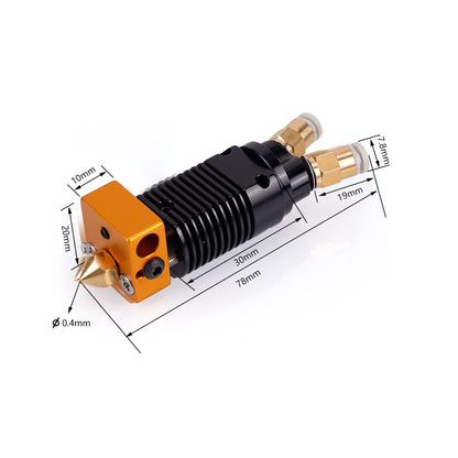 Explore the elegant Two Color 2 in 1 Out Mixing Extruder by 3D Printing Perth - Cirrus Link, featuring a gold-colored nozzle and black heatsink. Designed specifically for CR10 and Ender 3 printers, it's perfect for creating exquisite multi-color prints with precision.