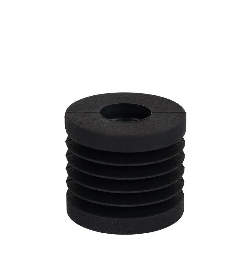 This black, cylindrical rubber plug with horizontal grooves and a circular top hole is ideal for Bambu Lab X1 3D printers by 3D Printing Perth - Cirrus Link. It's versatile, also serving as a shock-absorbing foot pad.