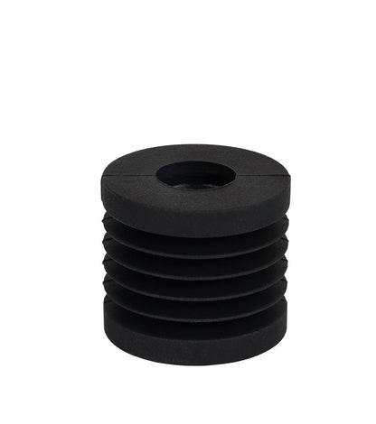 This black, cylindrical rubber plug with horizontal grooves and a circular top hole is ideal for Bambu Lab X1 3D printers by 3D Printing Perth - Cirrus Link. It's versatile, also serving as a shock-absorbing foot pad.