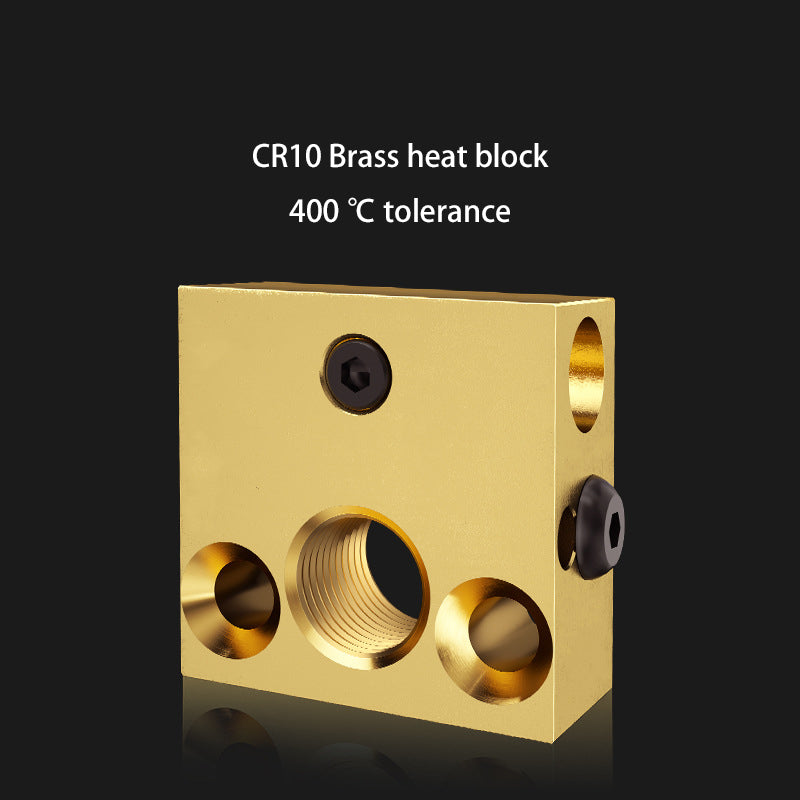The 3D Printing Perth - Cirrus Link CNC CR10/Ender 3 Heat Block offers 400°C and 550°C options, compatible with CR10/Ender 3 models, featuring advanced CNC design and multiple threaded holes against a sleek black background to highlight its high-temperature performance.