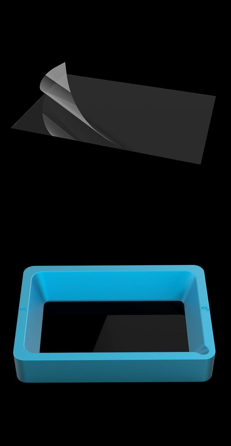 A 3D Printing Perth - Cirrus Link FEP Film screen protector that is transparent, featuring a blue rectangular frame on a black background. This product enhances UV light transmission for Anycubic M3 PLUS Resin Printer SLA UV 3D printers.