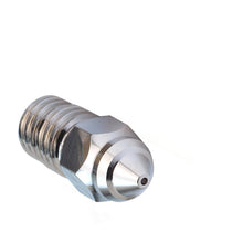 Two metal nozzles, one gold and one silver, on a white background