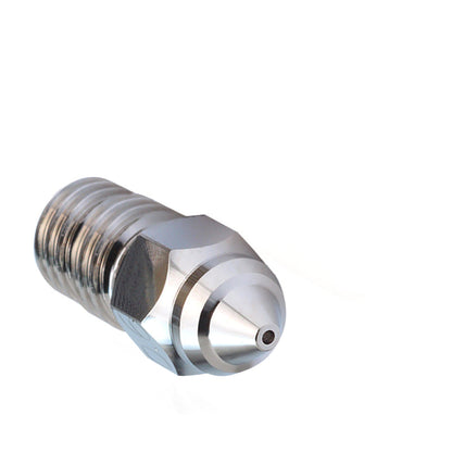 Two metal nozzles, one gold and one silver, on a white background