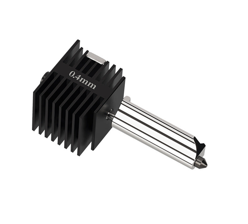 This Bambu Lab A1 Mini Hotend by 3D Printing Perth - Cirrus Link features a 0.4mm nozzle with advanced temperature management. It includes a black heatsink and metallic feed tube, all set against a white background.