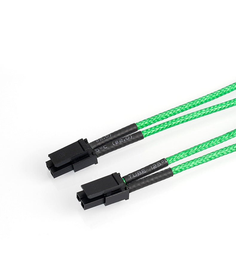 Two Voron Green 24V 65W 15cm heating rods from 3D Printing Perth - Cirrus Link, featuring black connectors, are displayed on a white background. Designed for 3D printers.