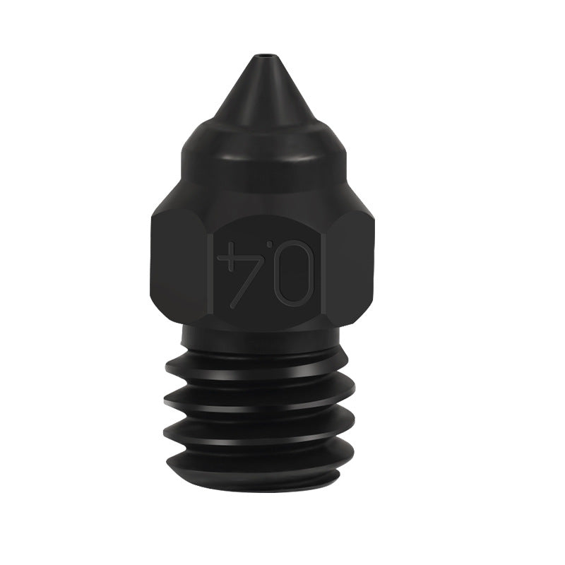 Hexagonal grip black nozzle with threaded base made from hardened die steel, designed for Creality Ender-3 CR-6, offers precision and durability in high-temperature 3D printing. Ideal for the CR-6SE, this product comes from 3D Printing Perth - Cirrus Link.