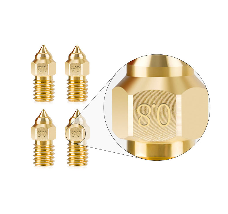 Four ASR Creality High-Speed Brass Nozzles for Ender/K1 Series are displayed, with a close-up of the "80" engraving on one—perfect for high-speed 3D printing.