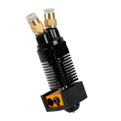Close-up of the 3D Printing Perth - Cirrus Link Two Color 2 in 1 Out Mixing Extruder for CR10 and Ender 3, featuring dual connectors and a heat sink, ideal for producing vibrant multi-color prints.