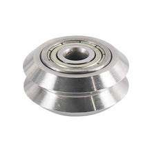 The Pulley Wheel V Wheel 5mm Inner Hole 625 Bearing by 3D Printing Perth - Cirrus Link is a metal V-groove pulley with a ball bearing center, ideal for precision in 3D printer systems, shown against a white background.