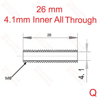Throat MK8 All Threaded 26mm - 50mm long for precise installations