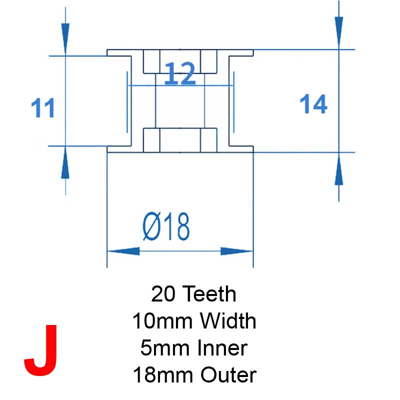 Gt2 pulley outlet dimensions