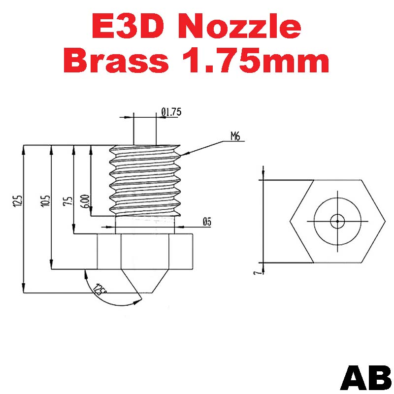 Nozzle E3D V5 V6 Brass M6 threaded nozzle for 1.75/3mm - High-quality brass nozzle for precise 3D printing.
