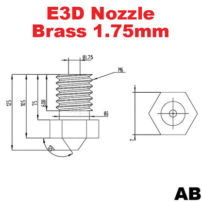 Nozzle E3D V5 V6 Brass M6 threaded nozzle for 1.75/3mm - High-quality brass nozzle for precise 3D printing.