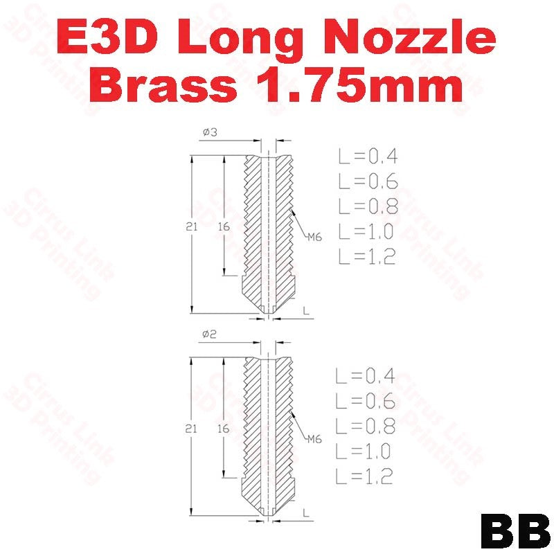 E3D Volcano long Brass M6 threaded nozzle for 1.75/3mm - High-performance nozzle for precise 3D printing.