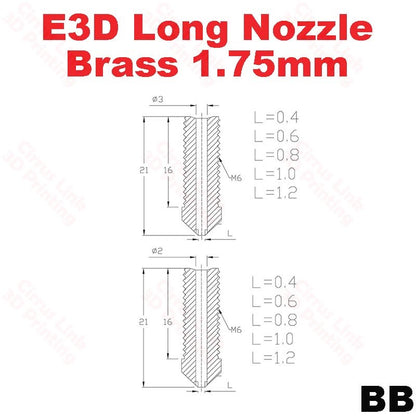 E3D Volcano long Brass M6 threaded nozzle for 1.75/3mm - High-performance nozzle for precise 3D printing.