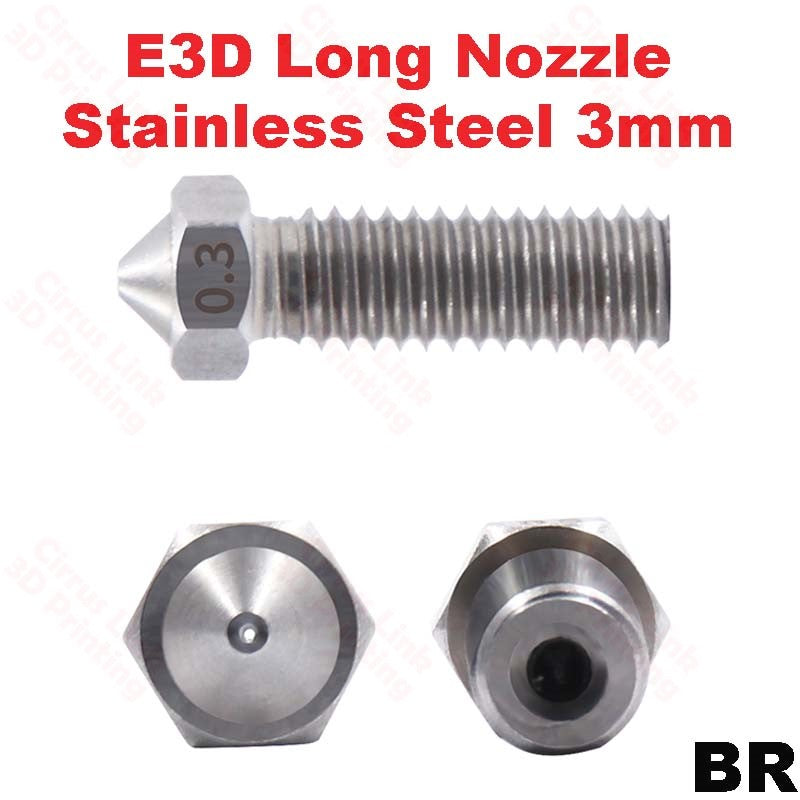 Nozzle E3D Volcano long Stainless Steel M6 threaded nozzle: High-performance stainless steel nozzle for E3D Volcano hotends.