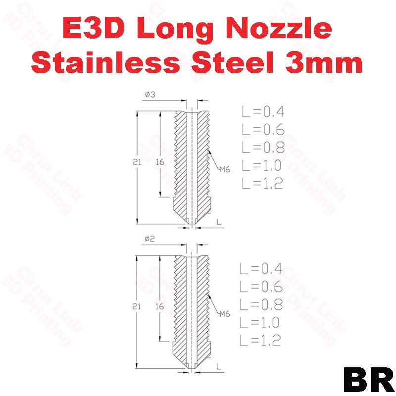 Nozzle E3D Volcano long Stainless Steel M6 threaded nozzle