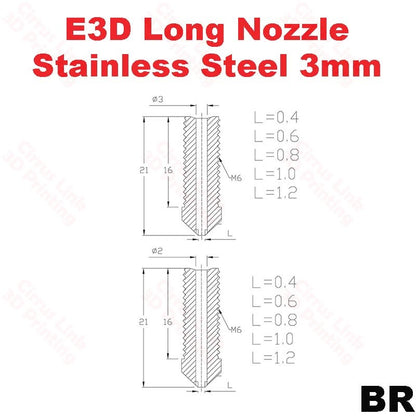 Nozzle E3D Volcano long Stainless Steel M6 threaded nozzle