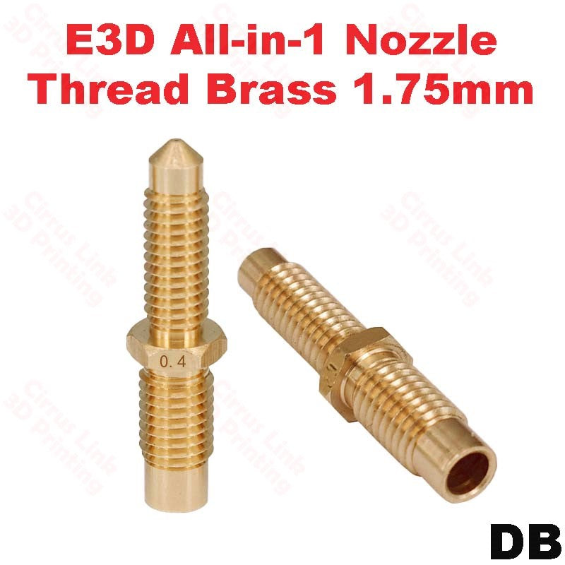 A pair of OpenBuild brass threads with the words "ed - all - in - nozzle" engraved on them, for the E3D Brass nozzle measuring 1.7mm.