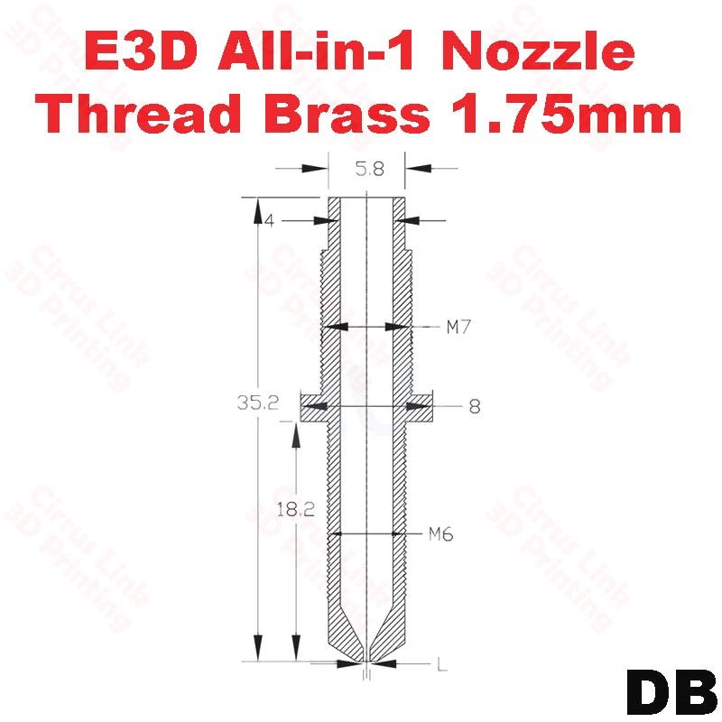 Ed - Nozzle All in one E3D Brass nozzle - OpenBuild - noodle thread brass 1 7mm.
