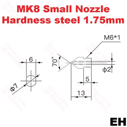 Nozzle MK8 hardness Steel M6 threaded nozzle for 1.75/3mm.