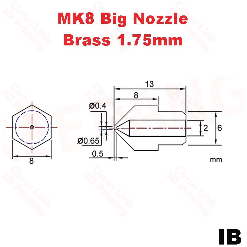 Nozzle Big MK8 Brass M6 threaded nozzle for 1.75/3mm - High-quality nozzle for precise 3D printing.