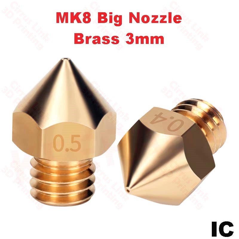 Nozzle Big MK8 Brass M6 threaded nozzle for 1.75/3mm - High-quality brass nozzle for precise 3D printing.