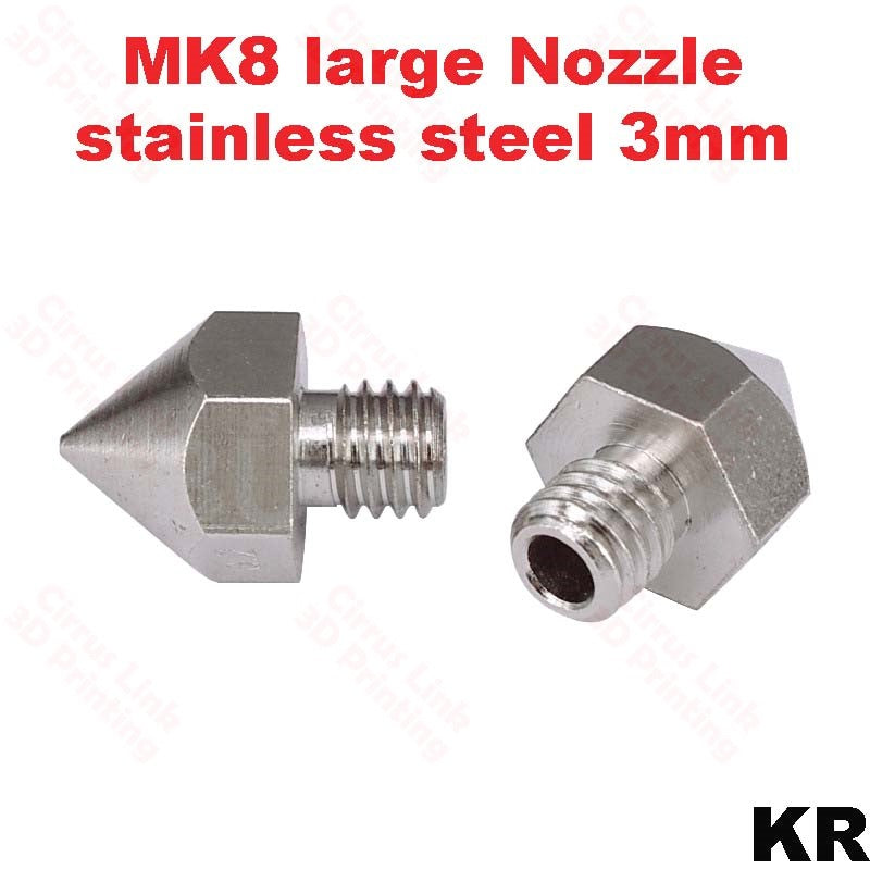 Nozzle Big MK8 Stainless Steel M6 threaded nozzle for 1.75/3mm.