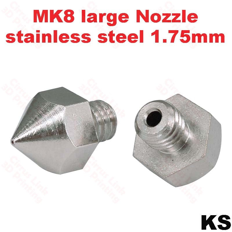 Nozzle Big MK8 Stainless Steel M6 threaded nozzle for 1.75/3mm - Durable and versatile nozzle for multiple filament sizes.