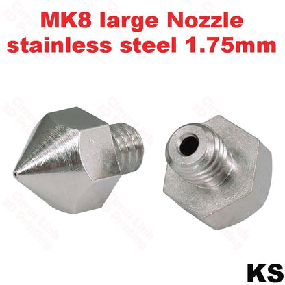 Nozzle Big MK8 Stainless Steel M6 threaded nozzle for 1.75/3mm - Durable and versatile nozzle for multiple filament sizes.