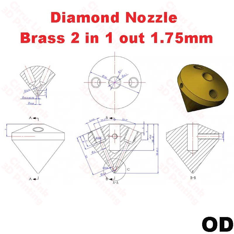 Nozzle Diamond Brass Nozzle - Delta Kossel