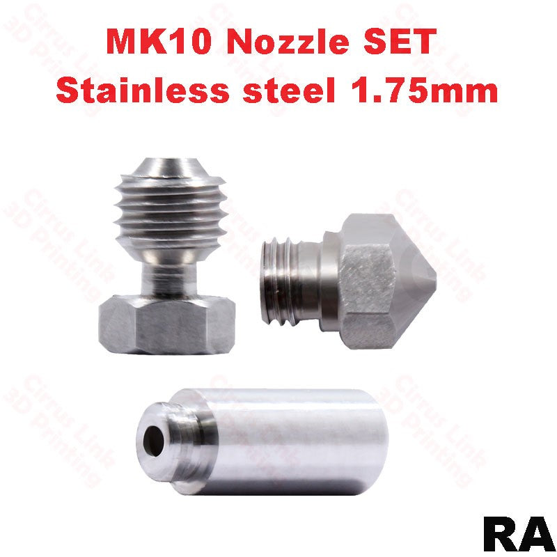 Nozzle MK10 Stainless Steel Throat SET M7 Threaded Nozzle - Durable and precise 3D printing accessory.