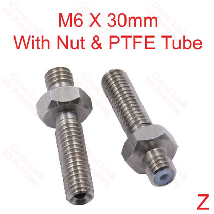 Throat MK8 Threaded with NUT M6 X 30mm long - High-quality throat with threaded nut for secure fastening. 30mm length.