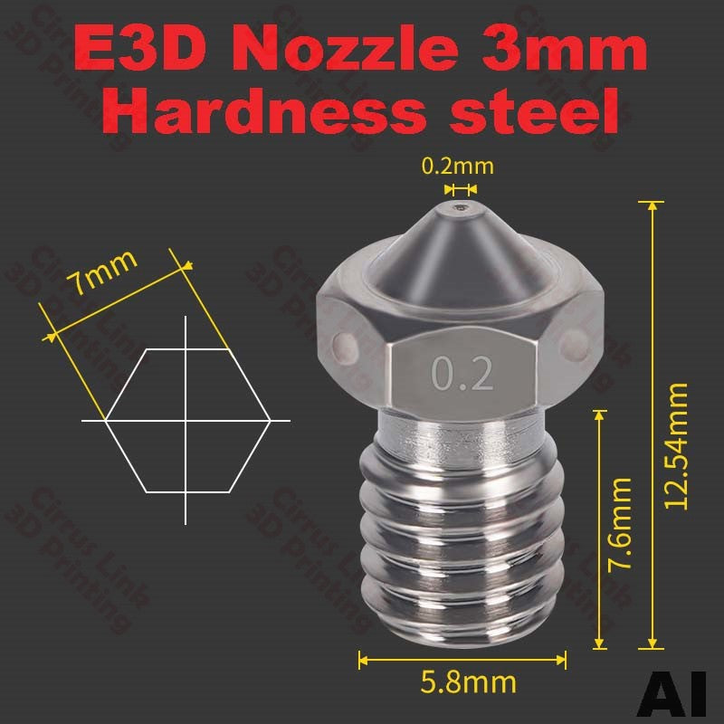 Highly durable hardened steel M6 threaded nozzle for 1.75/3mm filaments - Nozzle E3D V5 V6