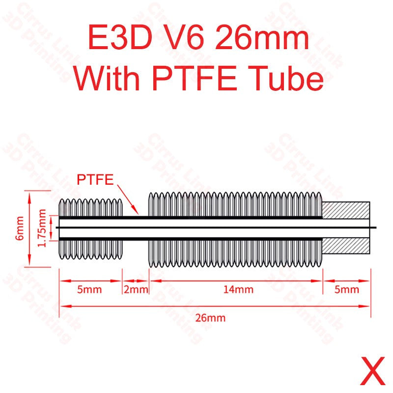 e3D V6 26mm with PTFE Tube 3D printer throat