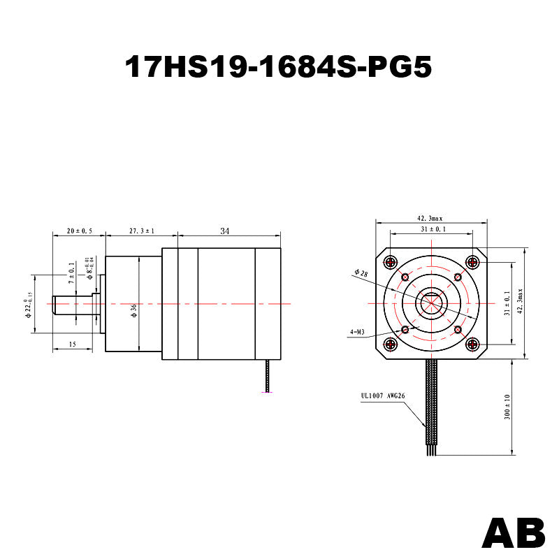 Stepper Motor Nema 17 17HS19-1684S-PG5 -AB.